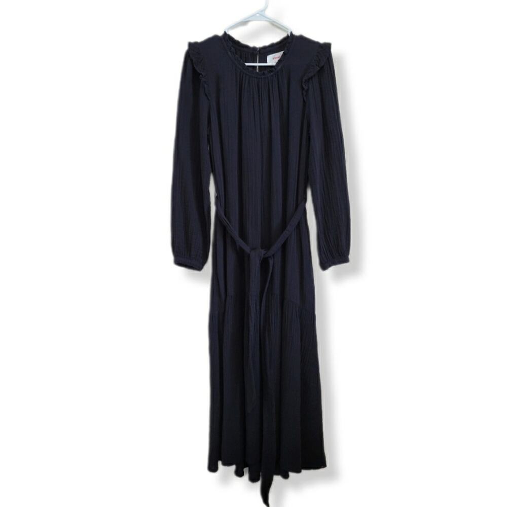 Xirena Mia Dress Black Maxi Gauze Long Sleeve Lightweight Ruffle Size Medium - Picture 2 of 12